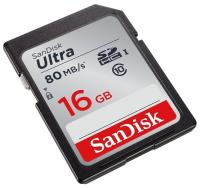Карта памяти SanDisk SDHC 16 ГБ Class 10, UHS-I, R 80 МБ/с, 1 шт., серый SanDisk 16GB Class10 Ultra